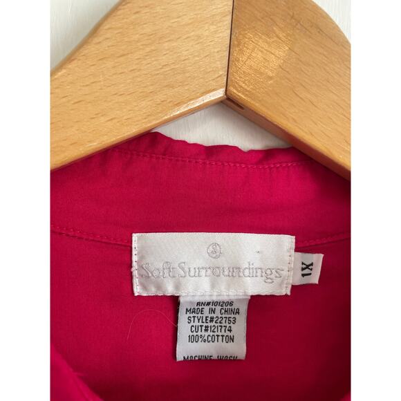 Soft Surroundings pink cotton collared shirt snaps roll tab sleeves pockets 1X - Picture 6 of 7